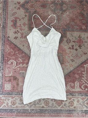 White Sparkle Cowl Neck Slip Dress -  Women